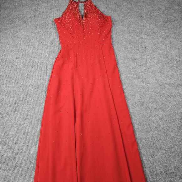 Vintage Chicas Dress Womens Medium Red Beaded Halter 90s Prom Gown Romantic Y2K - Picture 2 of 12